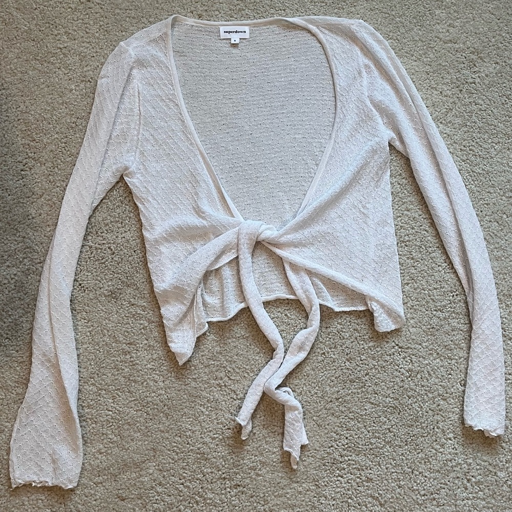Superdown White Tie Front Top